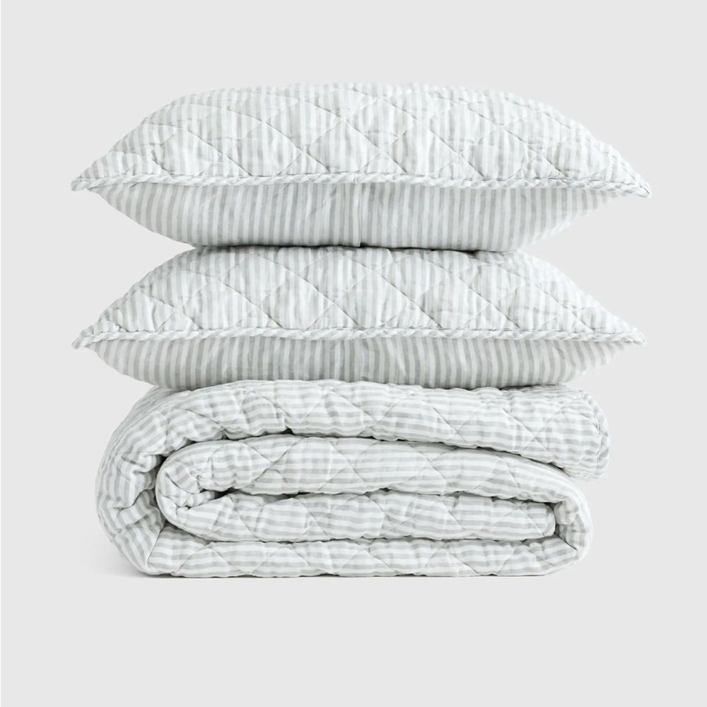 Quince - King size European Linen Stripe Quilted Blanket & Sham
